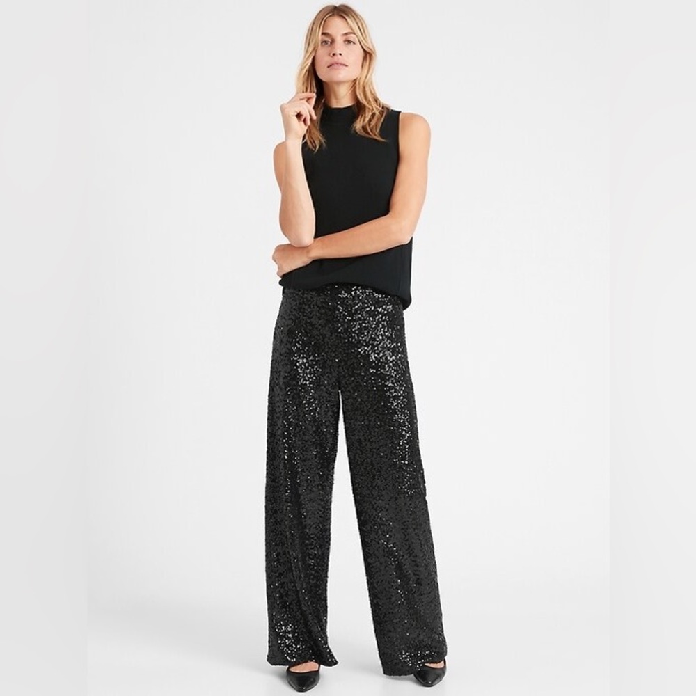 Banana Republic Black Sequin Wide-Leg Trousers